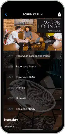WorkLounge mobilní aplikace, pronájem kanceláří a coworking, jednoduchá správa